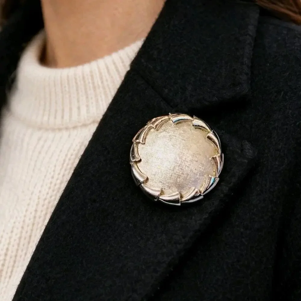 Vintage Signed Puccini Brooch Pin‎ Silver Tone Brushed Mid Century 2